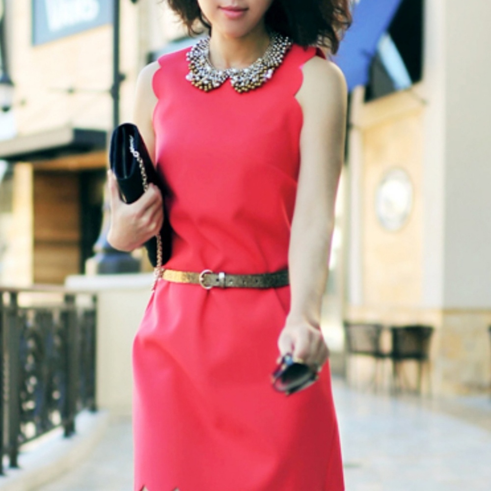 Jcrew red scallop shift dress